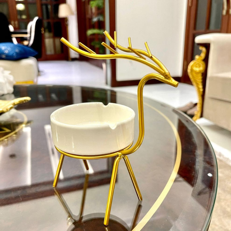 Metallic Golden Gazelle Style Ashtray Decor For table And Home