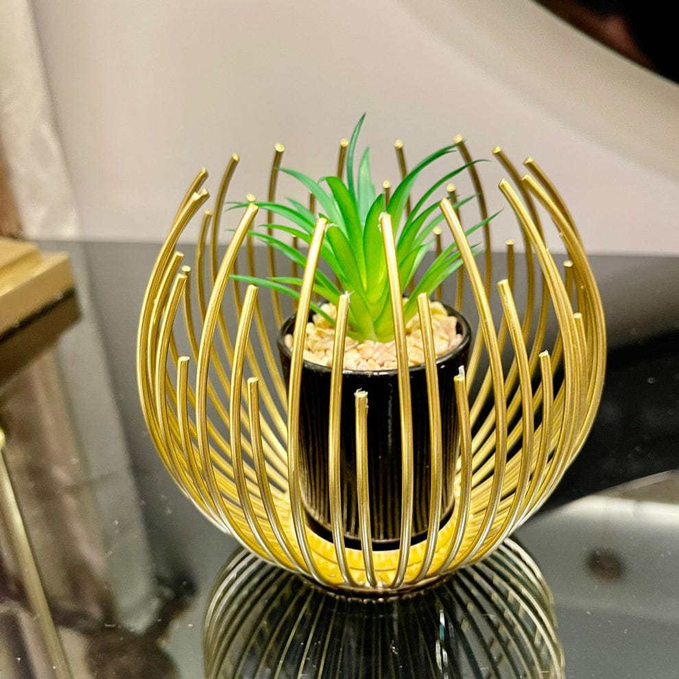 Metallic Golden Globe Decor With Planter Inside