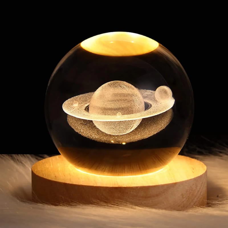 3D Saturn Crystal Ball LED Lamp Cosmic Home Decor